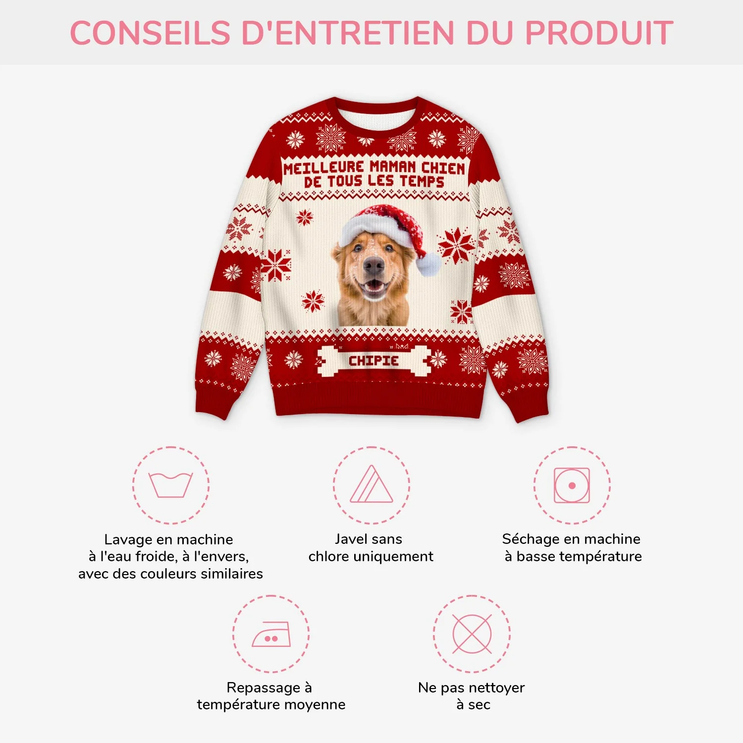Pull De Noël Personnalisé – Meilleure Maman Chien Avec Photo - Image 4