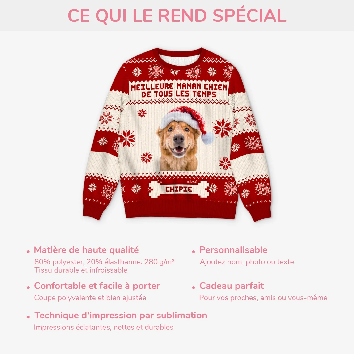 Pull De Noël Personnalisé – Meilleure Maman Chien Avec Photo - Image 5