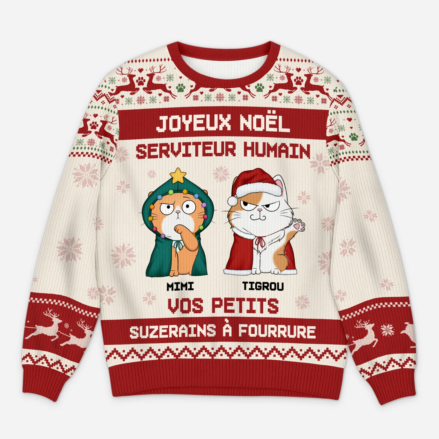 Pull Moche De Noël Chat Personnalisé - Joyeux Noël Serviteur Humain