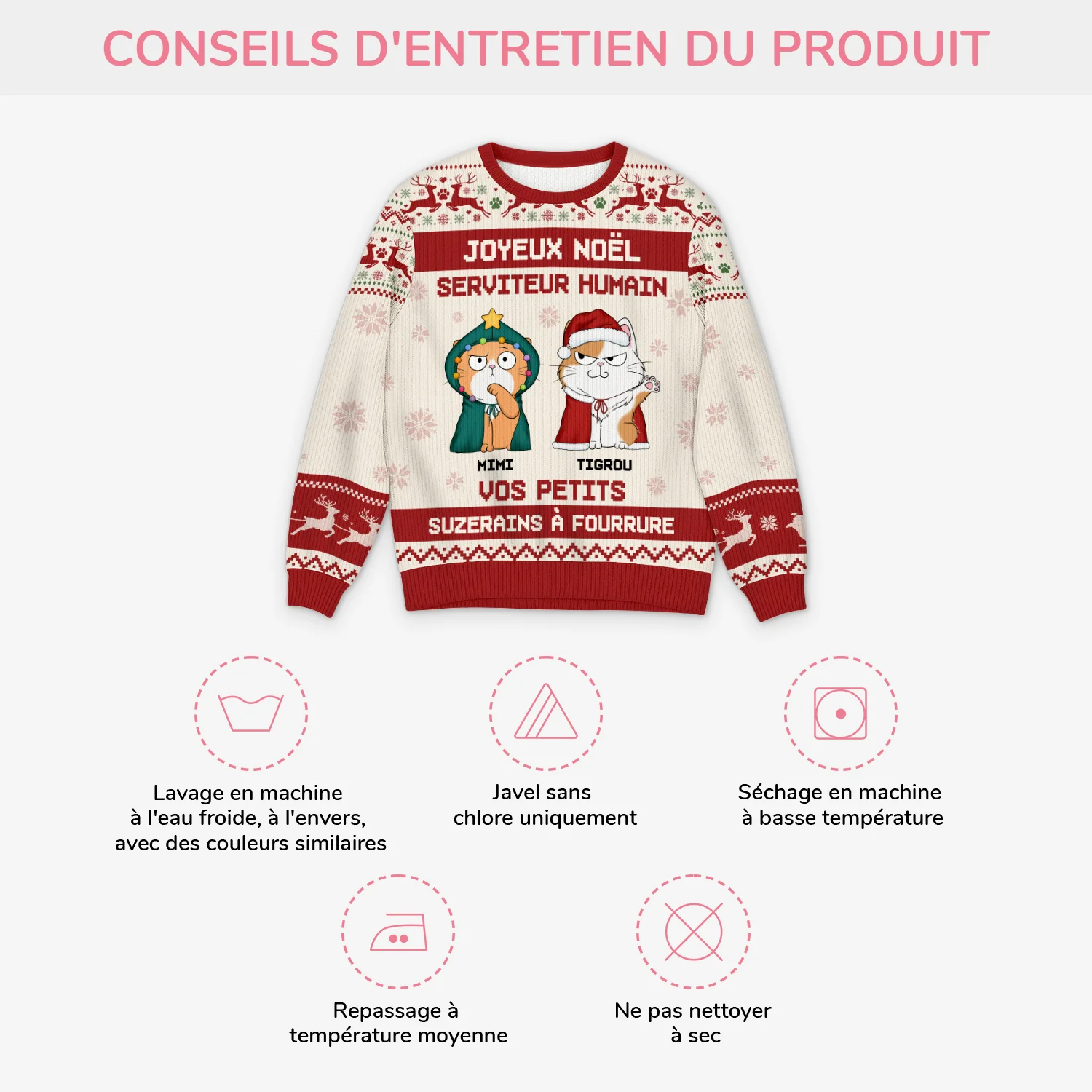 Pull Moche De Noël Chat Personnalisé - Joyeux Noël Serviteur Humain - Image 4