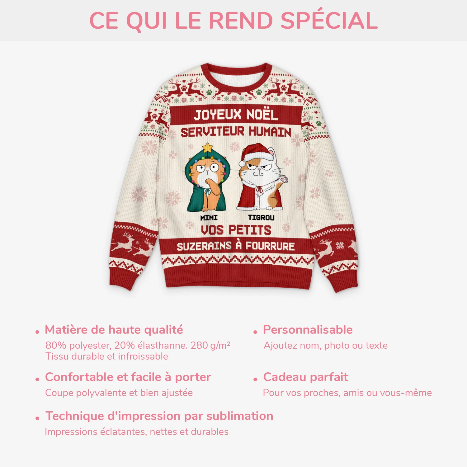 Pull Moche De Noël Chat Personnalisé - Joyeux Noël Serviteur Humain - Image 5