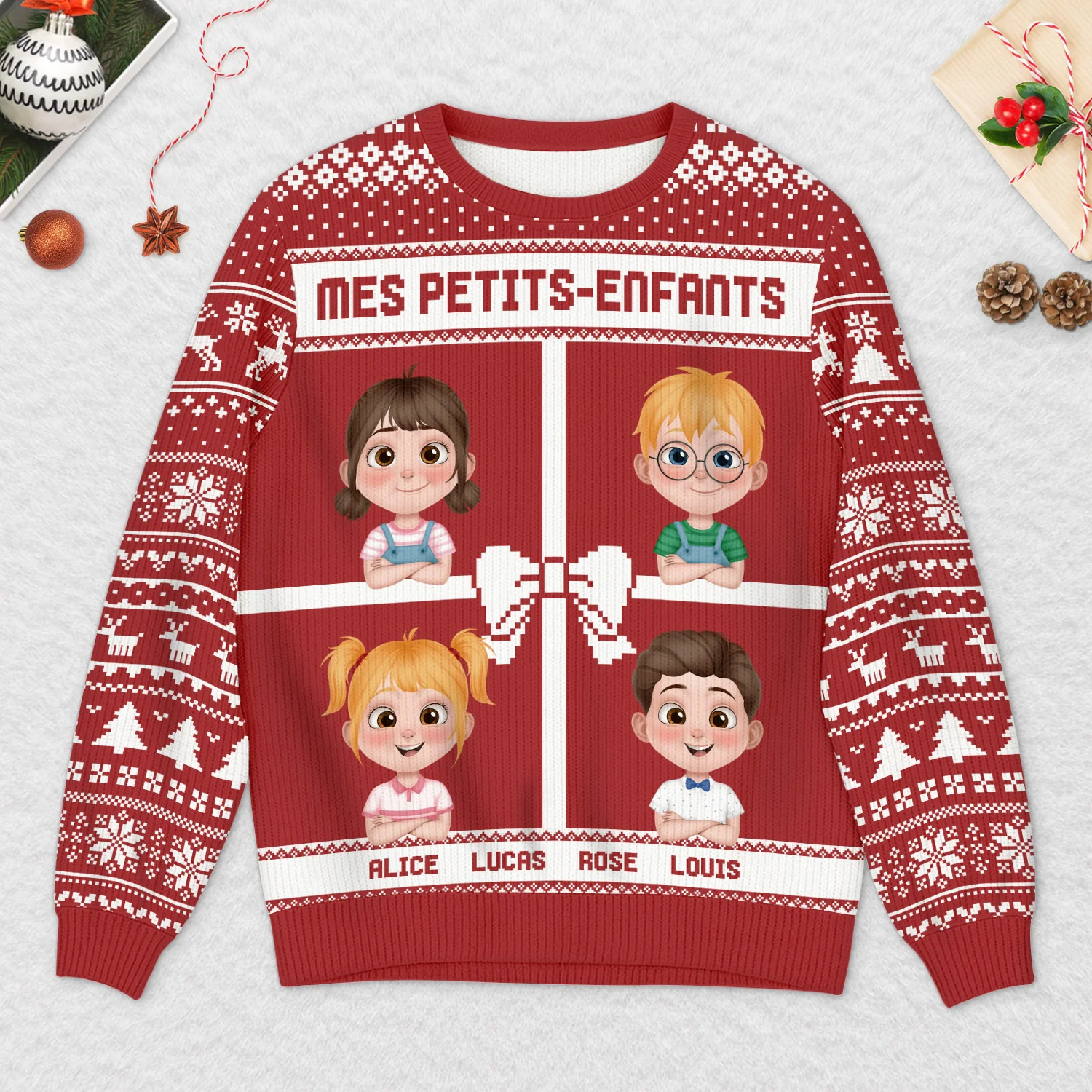 Pull Moche De Noël Personnalisé Avec Animal Et Enfant - Mes Bébés - Image 2