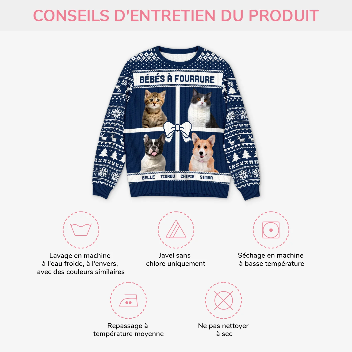 Pull Moche De Noël Personnalisé Avec Animal Et Enfant - Mes Bébés - Image 4