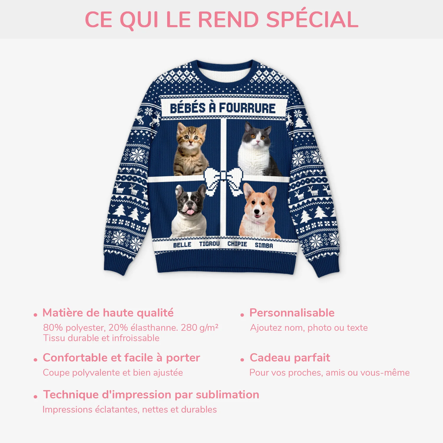 Pull Moche De Noël Personnalisé Avec Animal Et Enfant - Mes Bébés - Image 5