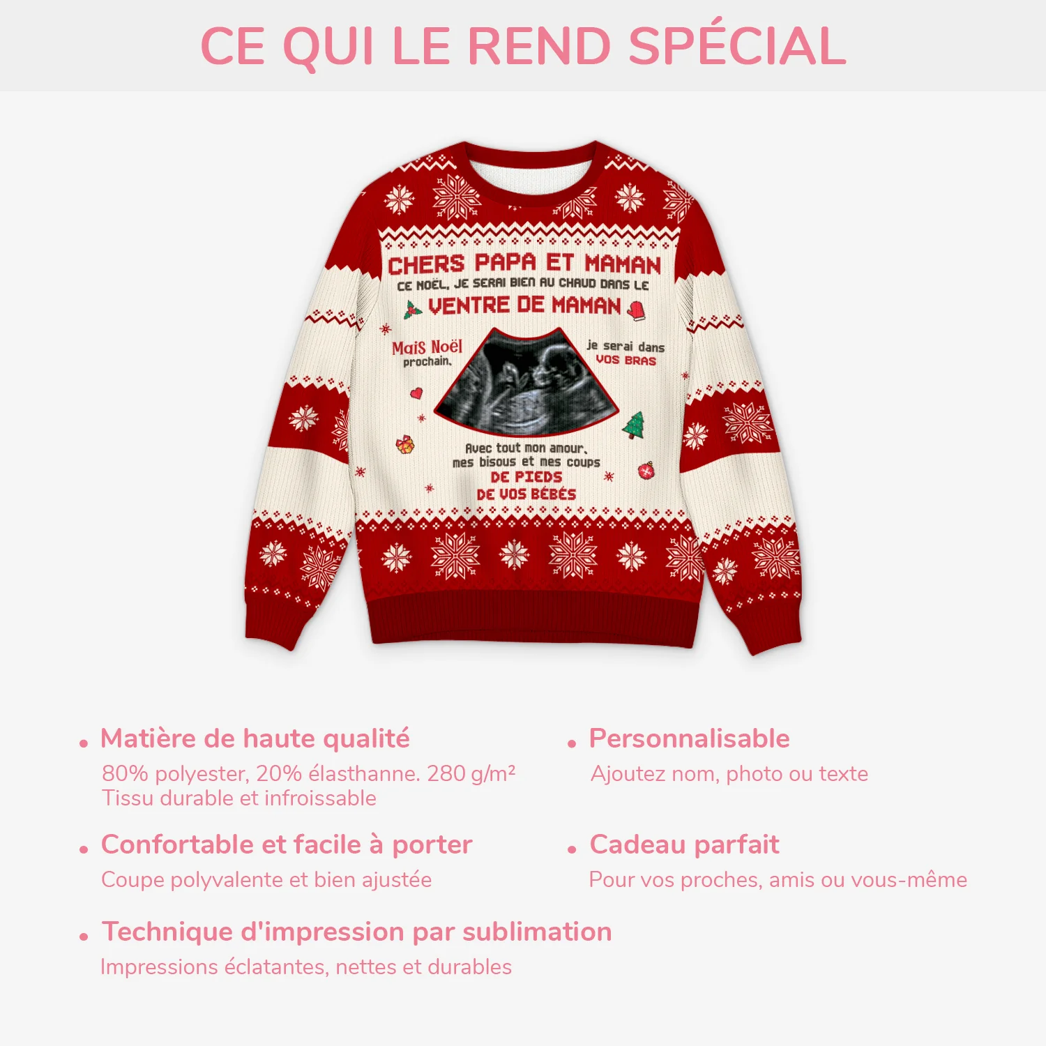 Pull de Noël Personnalisé avec Photo - Chers Papa et Maman - Image 4