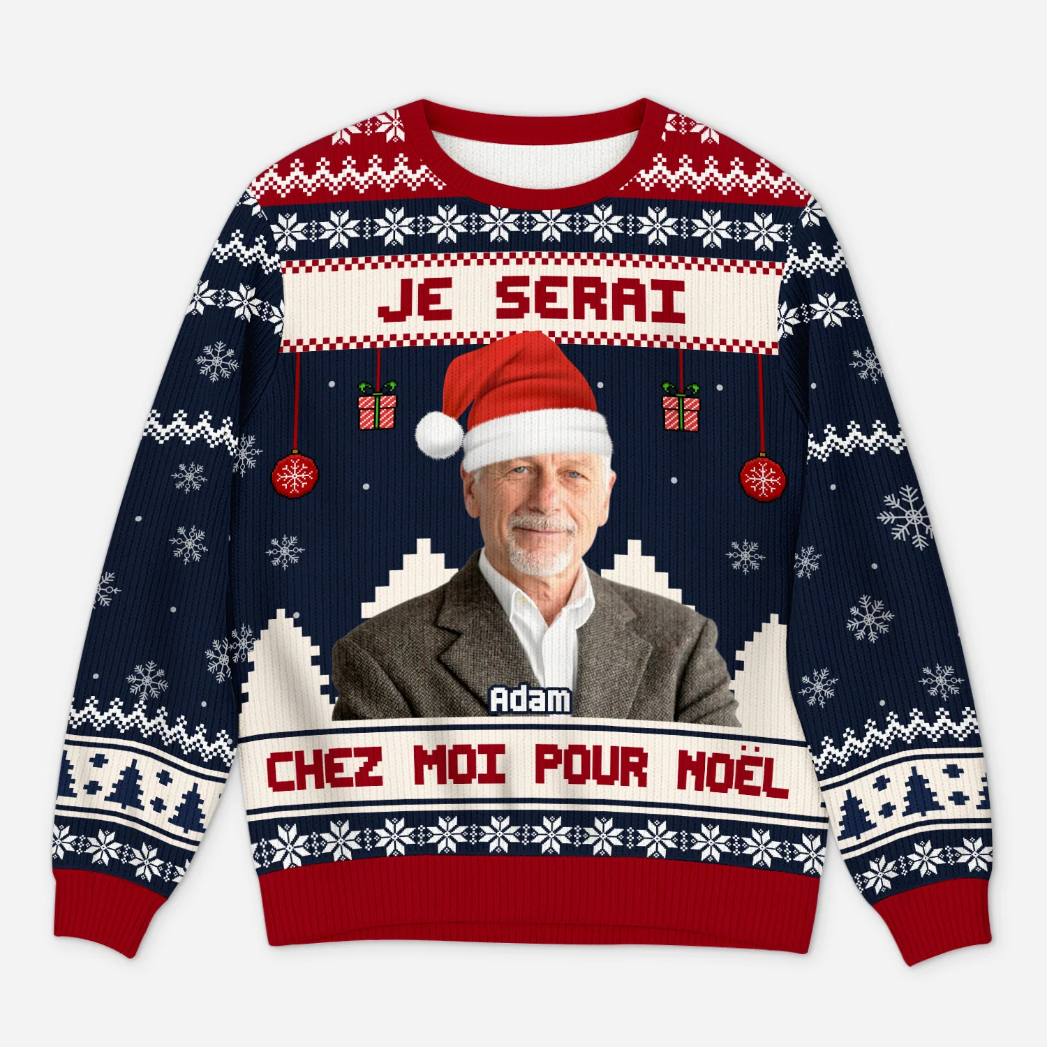 Pull Moche De Noël Personnalisé Avec Photo - Je Serai Chez Moi Pour Noël
