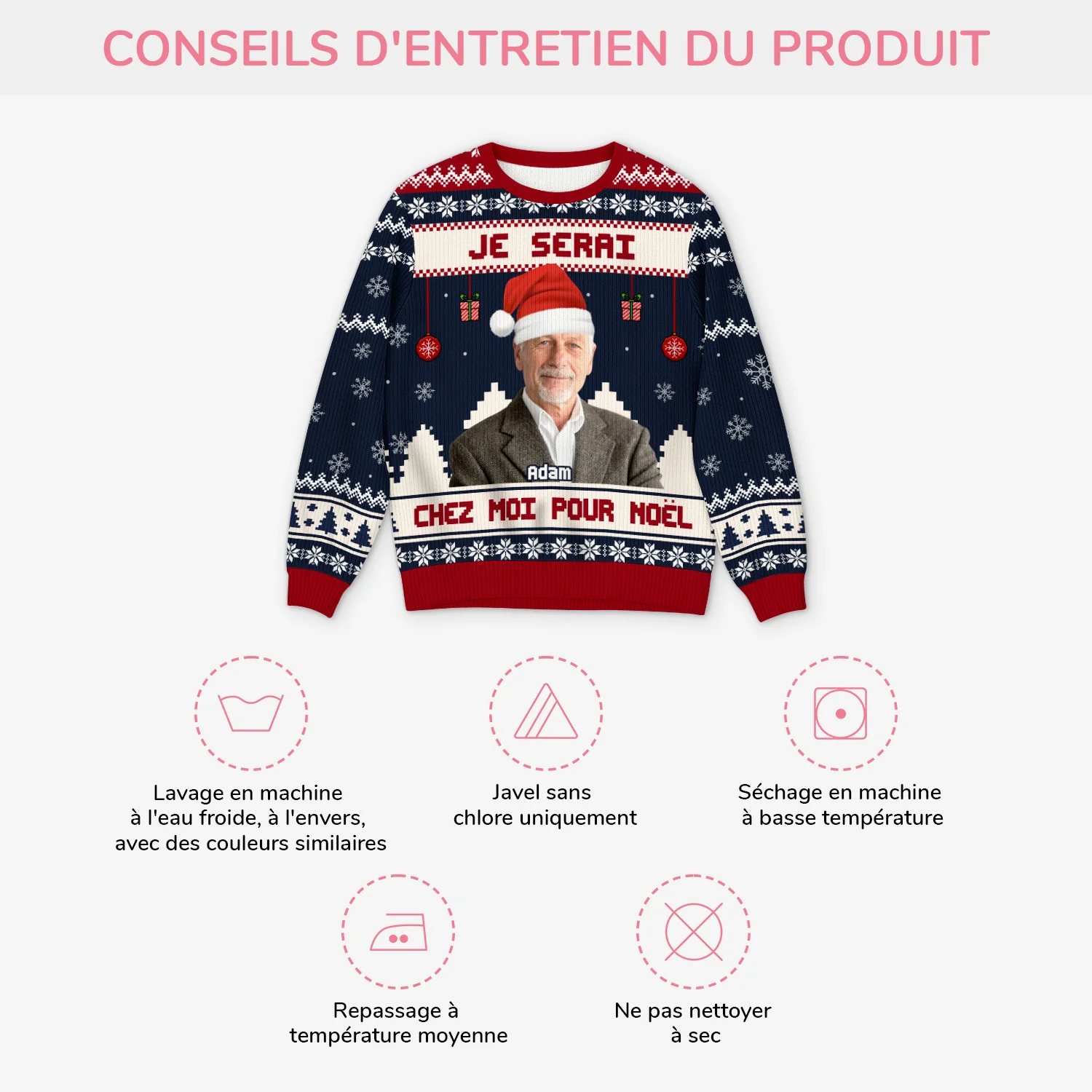 Pull Moche De Noël Personnalisé Avec Photo - Je Serai Chez Moi Pour Noël - Image 4