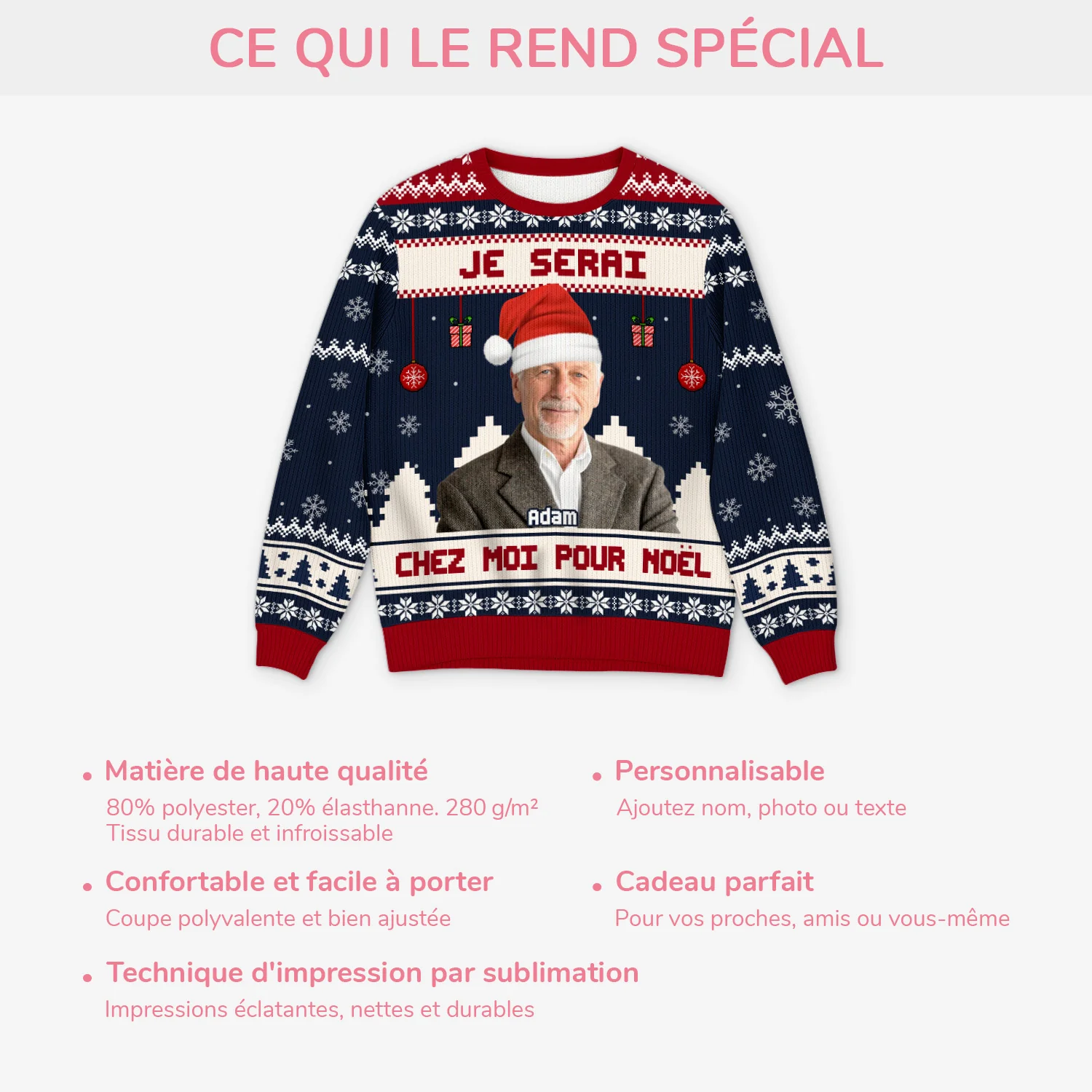 Pull Moche De Noël Personnalisé Avec Photo - Je Serai Chez Moi Pour Noël - Image 5