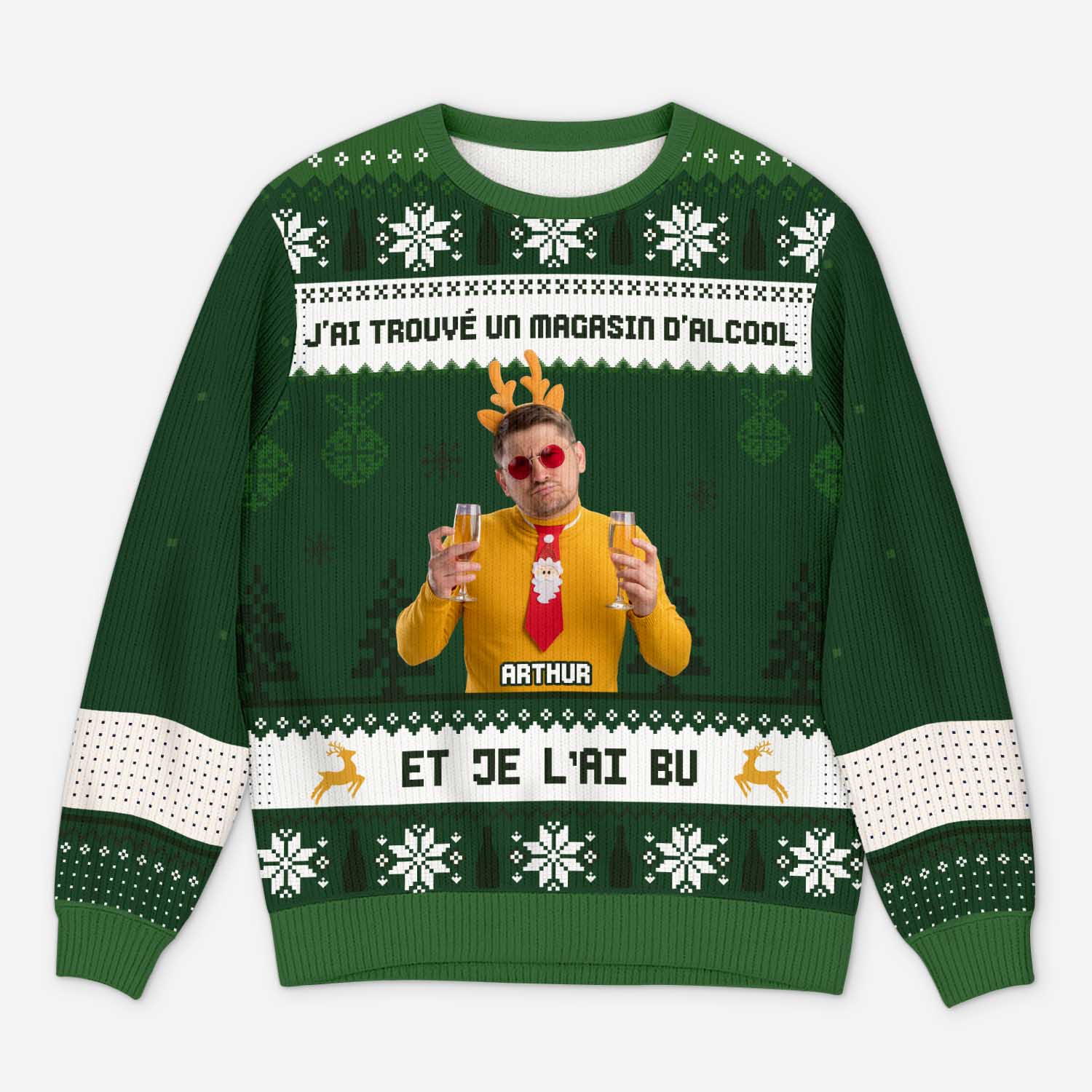 Pull de Noël Personnalisé avec Photo - J'ai trouvé un magasin d'alcool