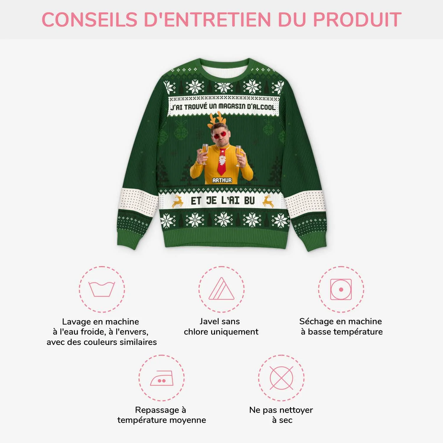 Pull de Noël Personnalisé avec Photo - J'ai trouvé un magasin d'alcool - Image 4
