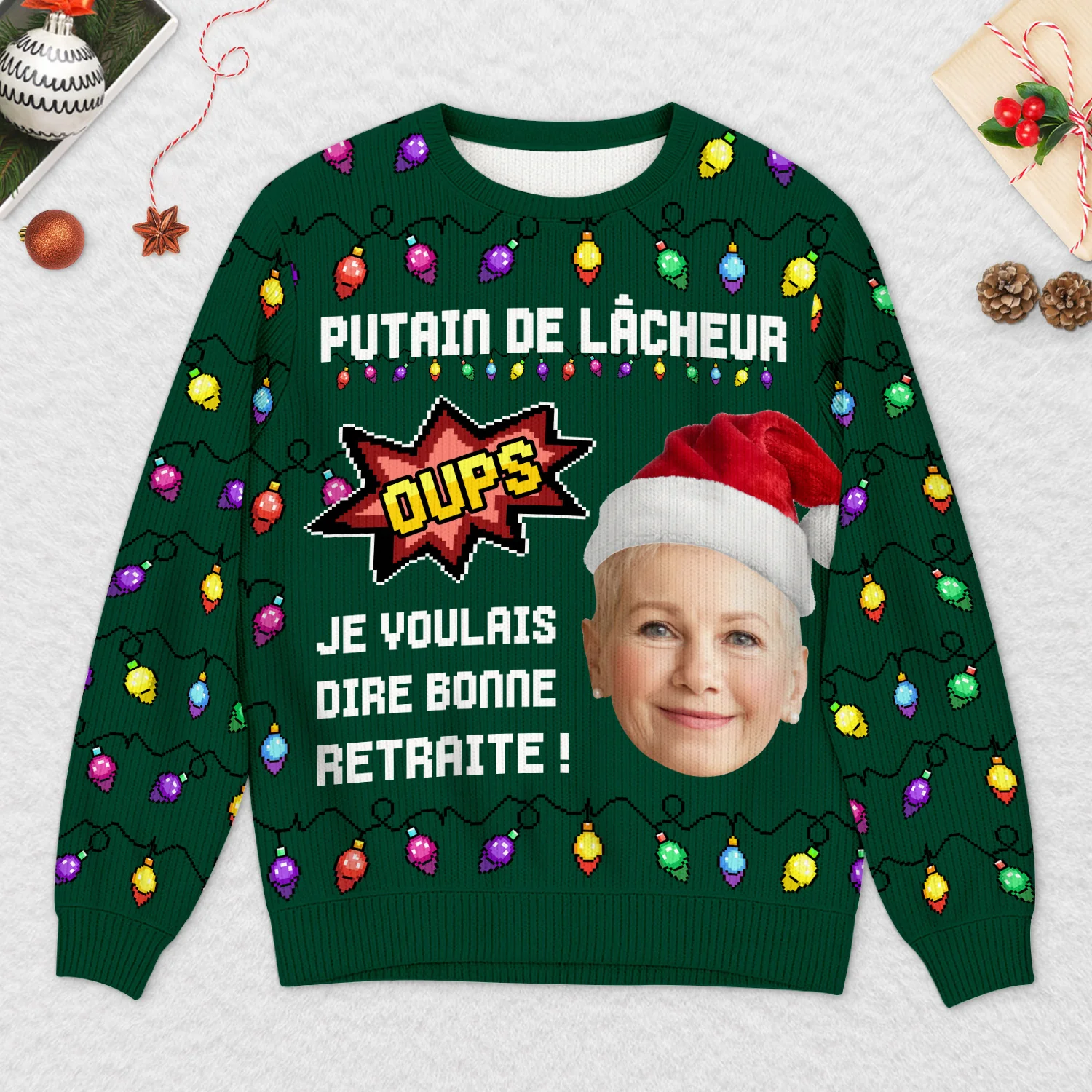 Pull Moche Noël Personnalisé Photo – Je Voulais Dire Bonne Retraite - Image 2