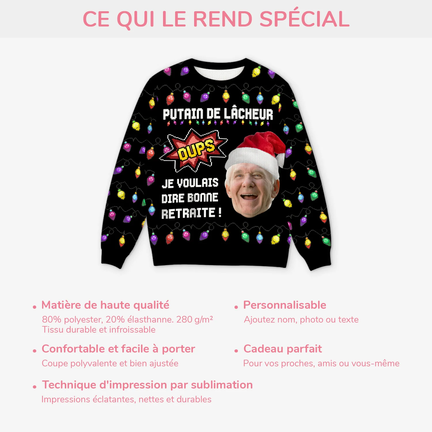 Pull Moche Noël Personnalisé Photo – Je Voulais Dire Bonne Retraite - Image 5