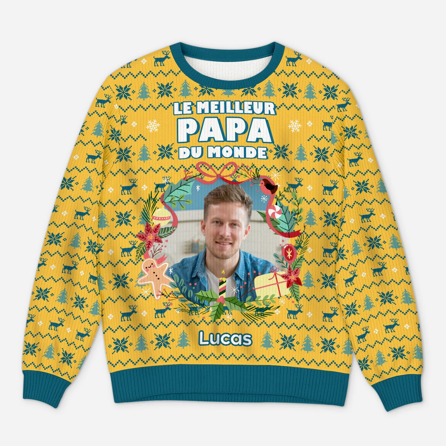 Pull de Noël Personnalisé avec Photo -Meilleur Papa/Maman Du Monde