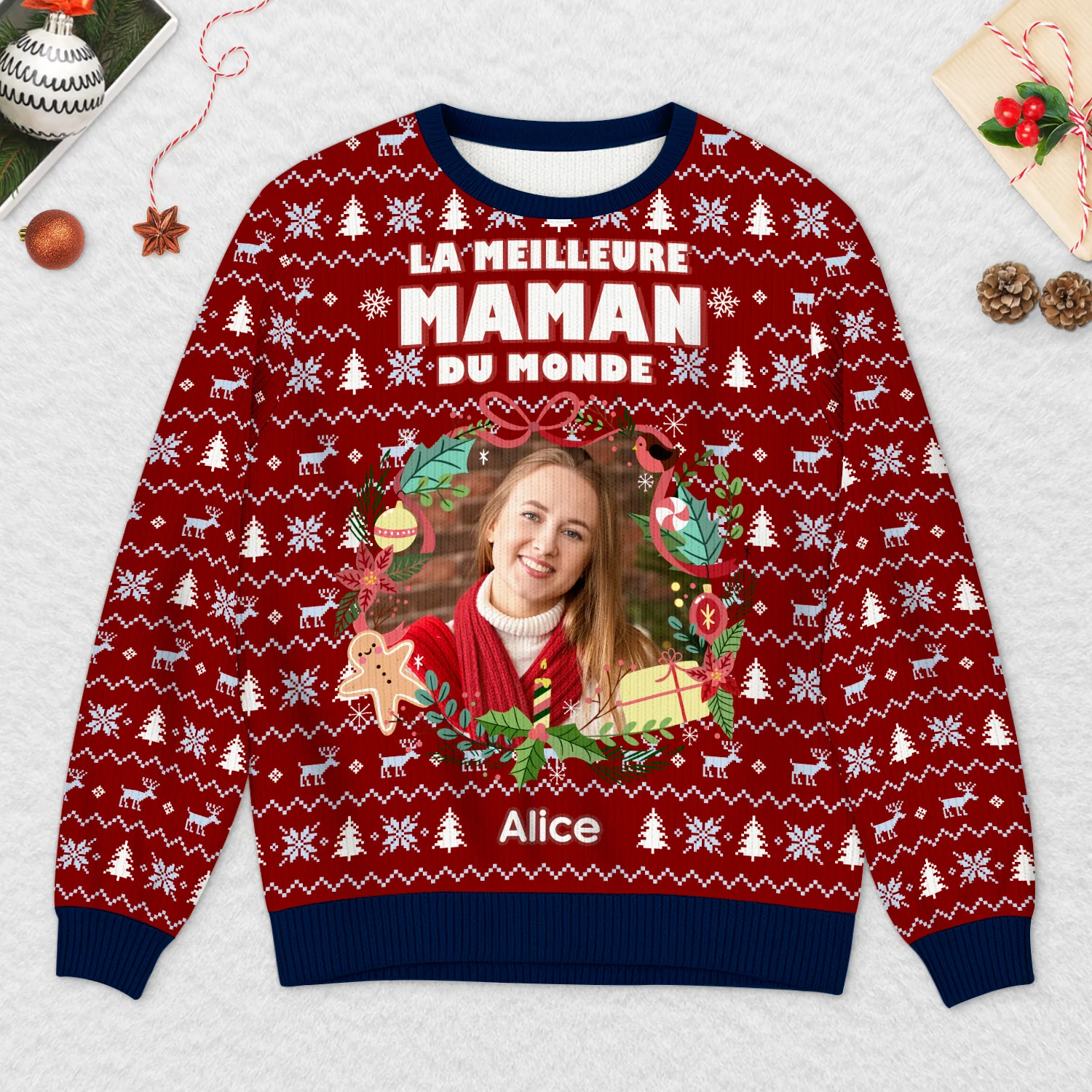 Pull de Noël Personnalisé avec Photo -Meilleur Papa/Maman Du Monde - Image 2