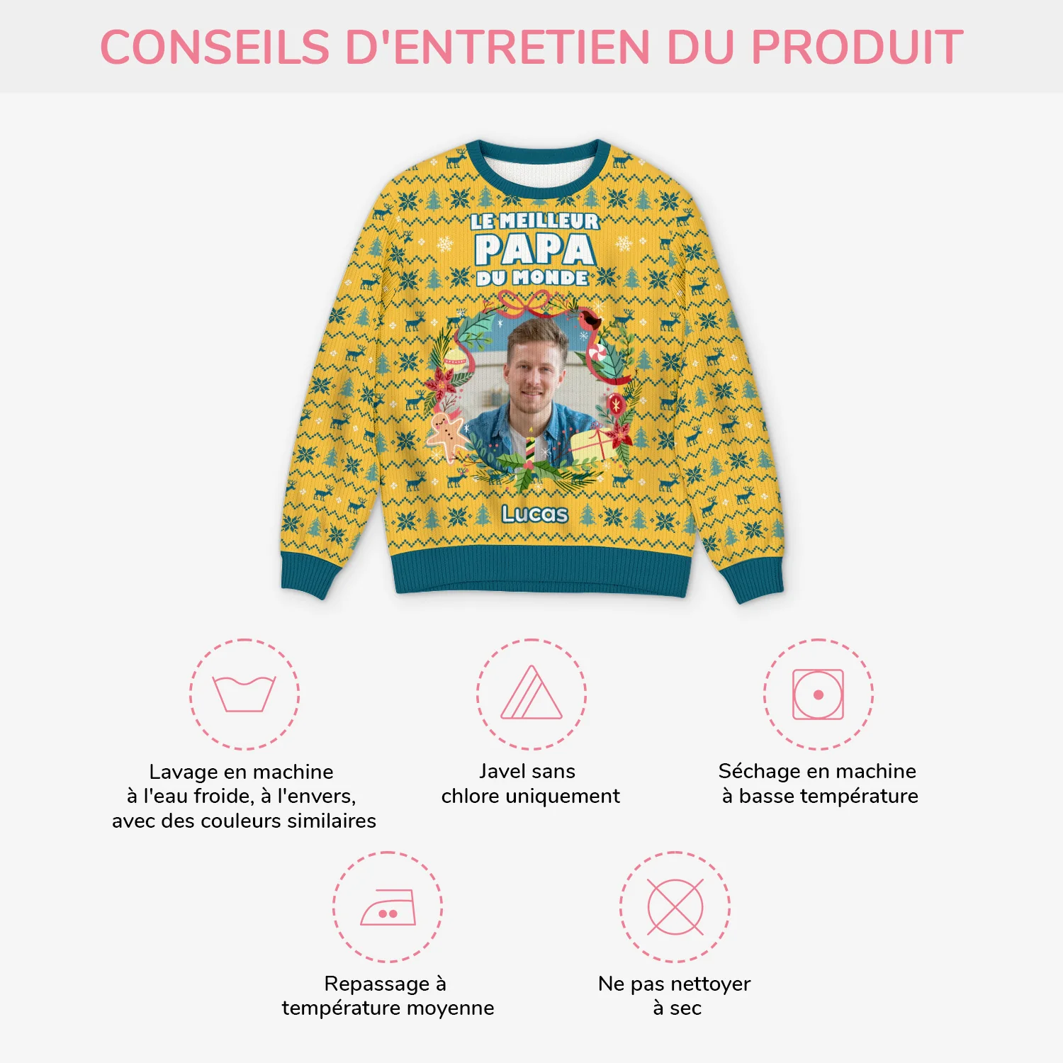 Pull de Noël Personnalisé avec Photo -Meilleur Papa/Maman Du Monde - Image 4