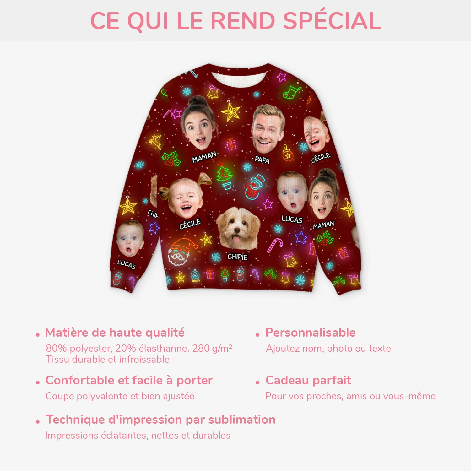Pull Moche De Noël Personnalisé Avec Photo - Noël En Famille - Image 5