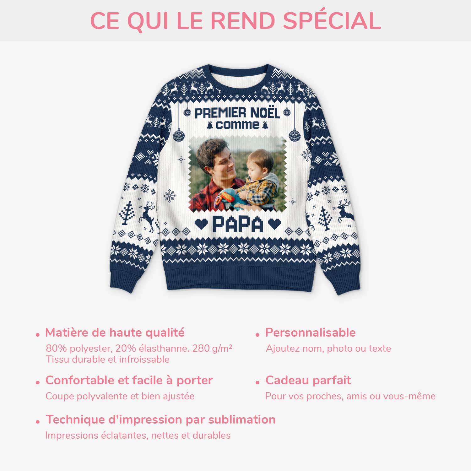 Pull Moche De Noël Personnalisé Avec Photo - Premier Noël Comme Papa Maman - Image 5