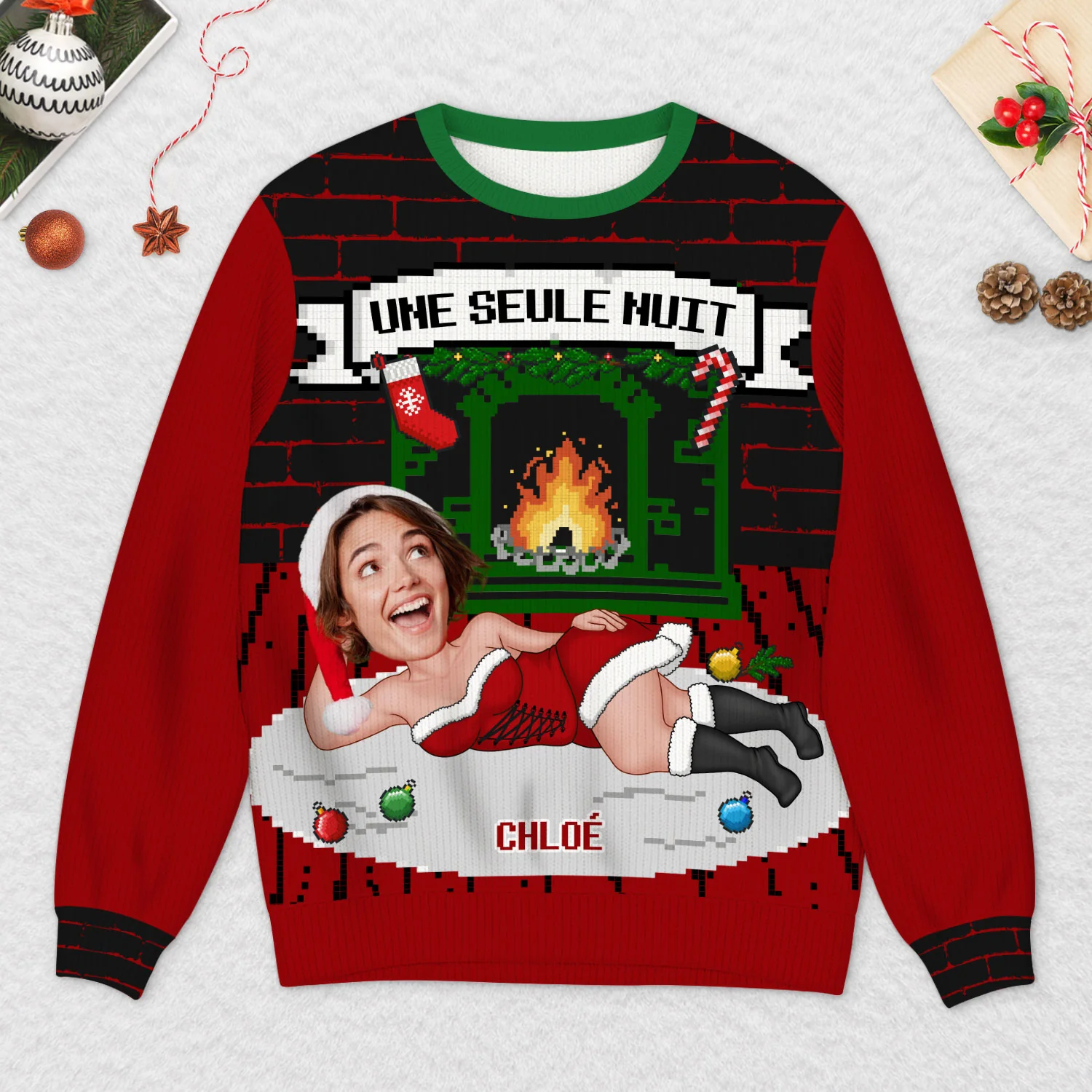 Pull Moche De Noël Personnalisé Avec Photo - Une Seule Nuit Avec Moi - Image 2