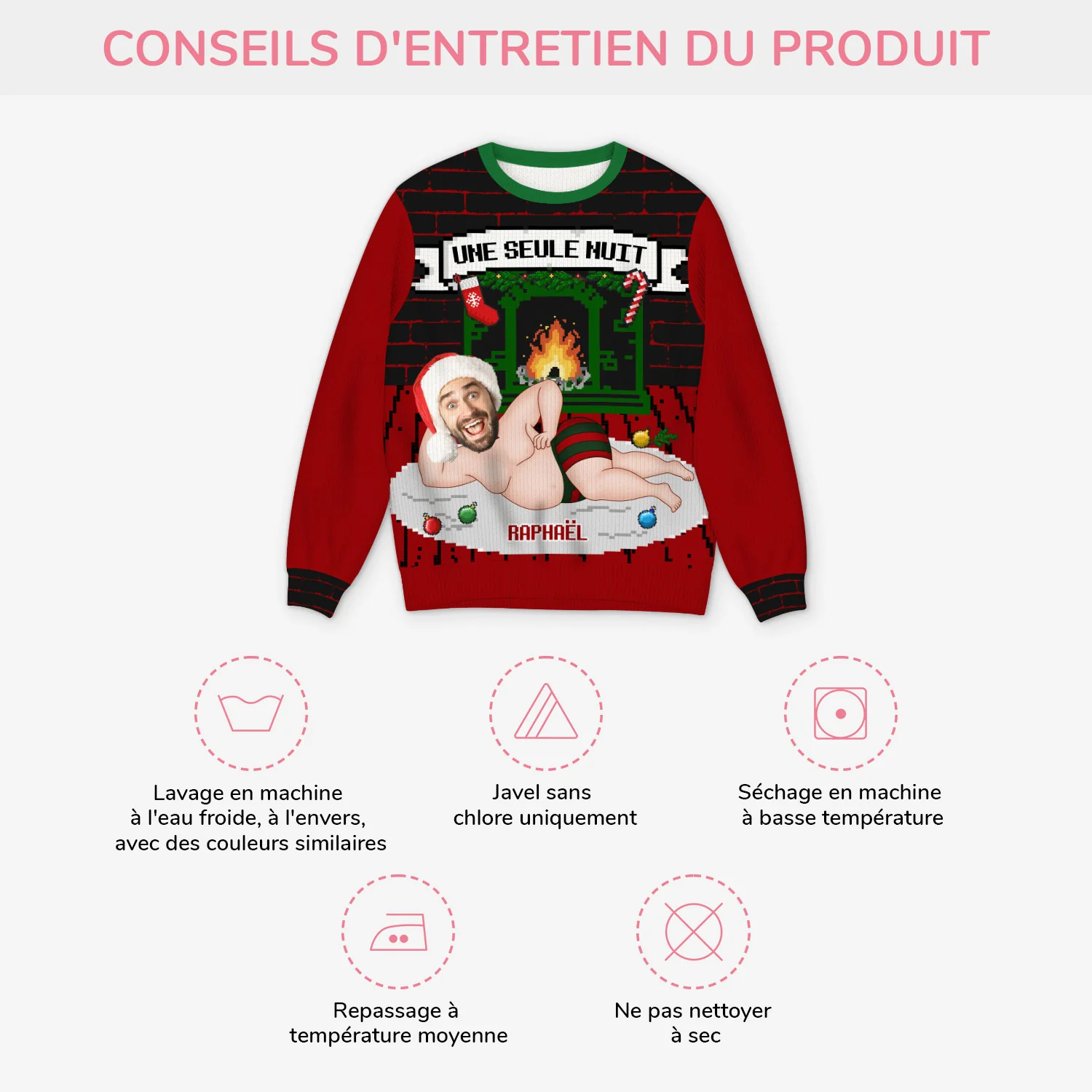 Pull Moche De Noël Personnalisé Avec Photo - Une Seule Nuit Avec Moi - Image 4