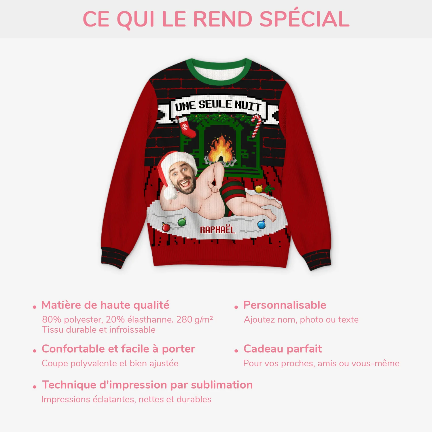 Pull Moche De Noël Personnalisé Avec Photo - Une Seule Nuit Avec Moi - Image 5