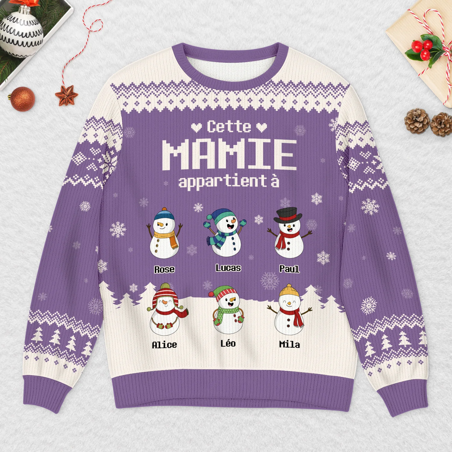 Pull Moche De Noël Personnalisé Bonhomme De Neige - Ce Papy Appartient À - Image 2