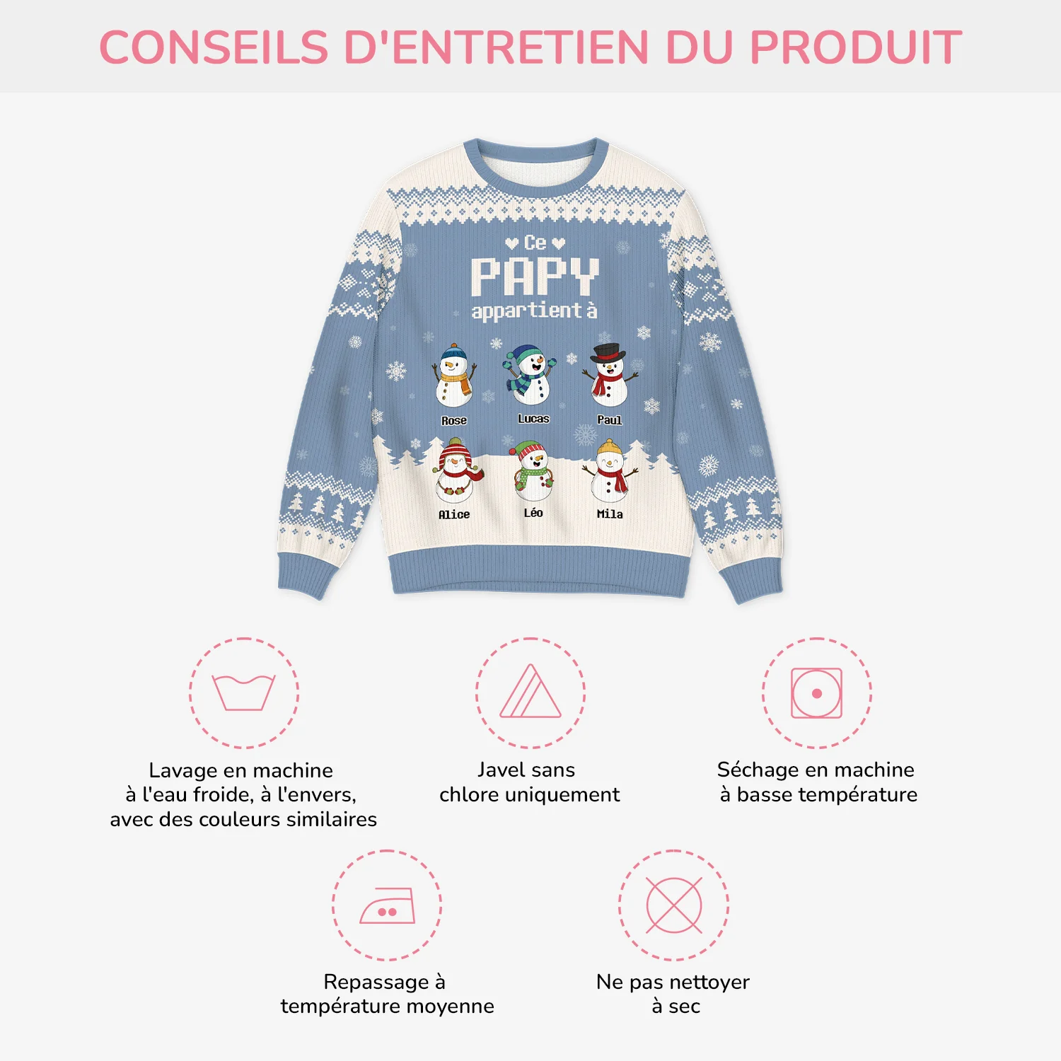 Pull Moche De Noël Personnalisé Bonhomme De Neige - Ce Papy Appartient À - Image 4