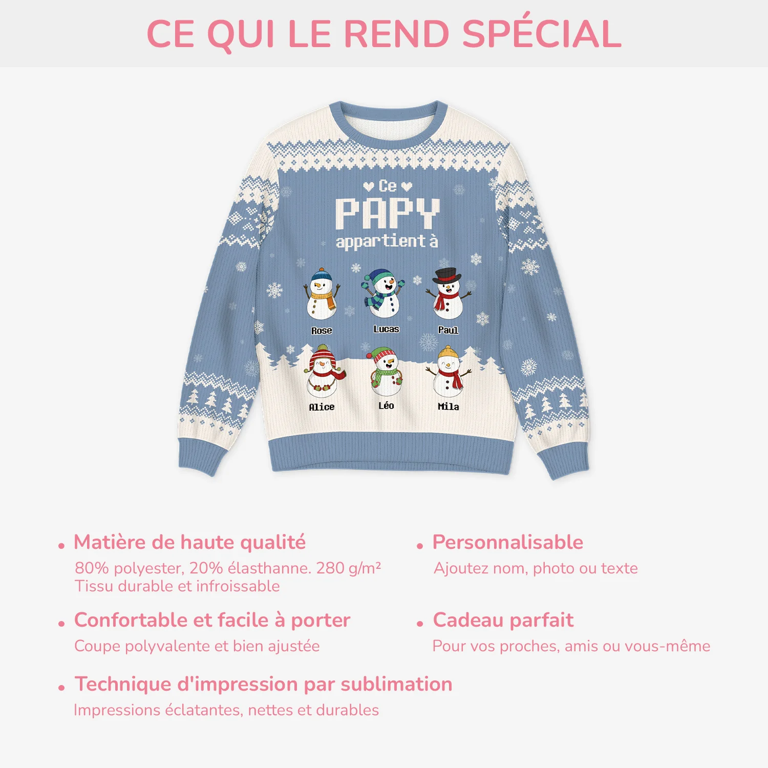 Pull Moche De Noël Personnalisé Bonhomme De Neige - Ce Papy Appartient À - Image 5