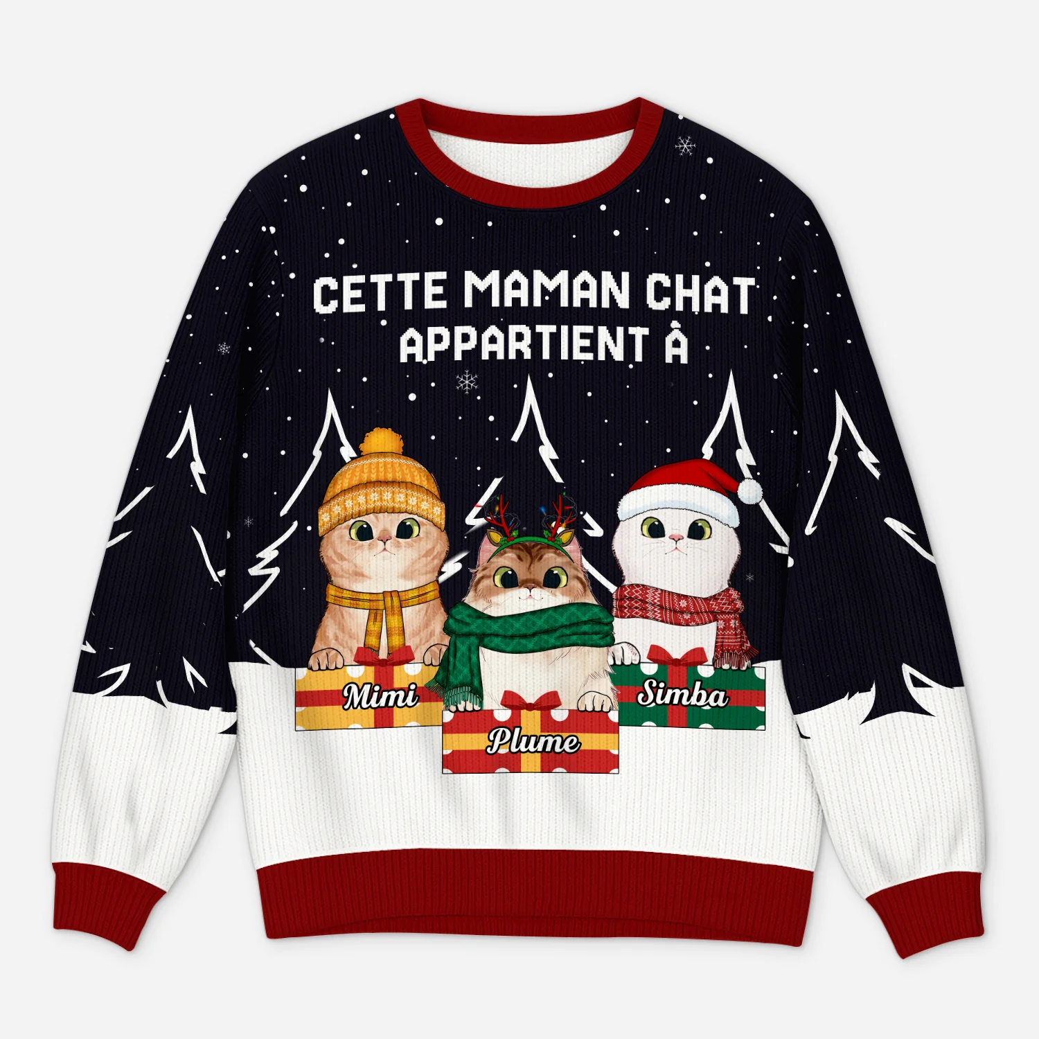 Pull Moche De Noël Personnalisé - Ce Papa Maman Chat Appartient À
