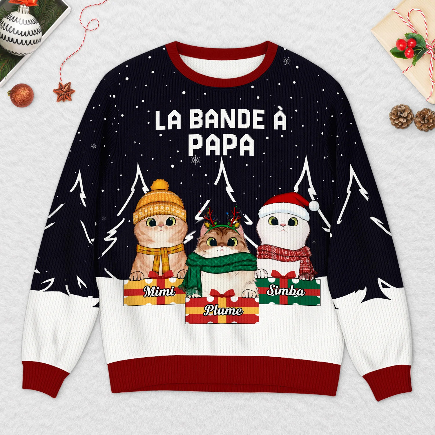 Pull Moche De Noël Personnalisé - Ce Papa Maman Chat Appartient À - Image 2