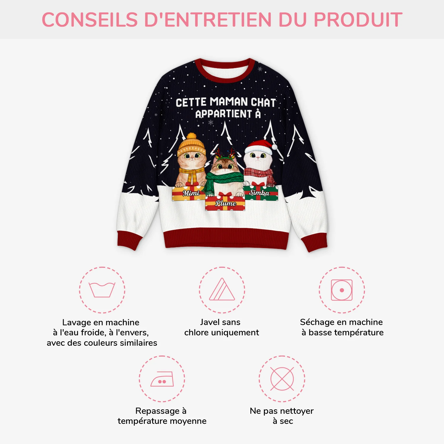 Pull Moche De Noël Personnalisé - Ce Papa Maman Chat Appartient À - Image 4