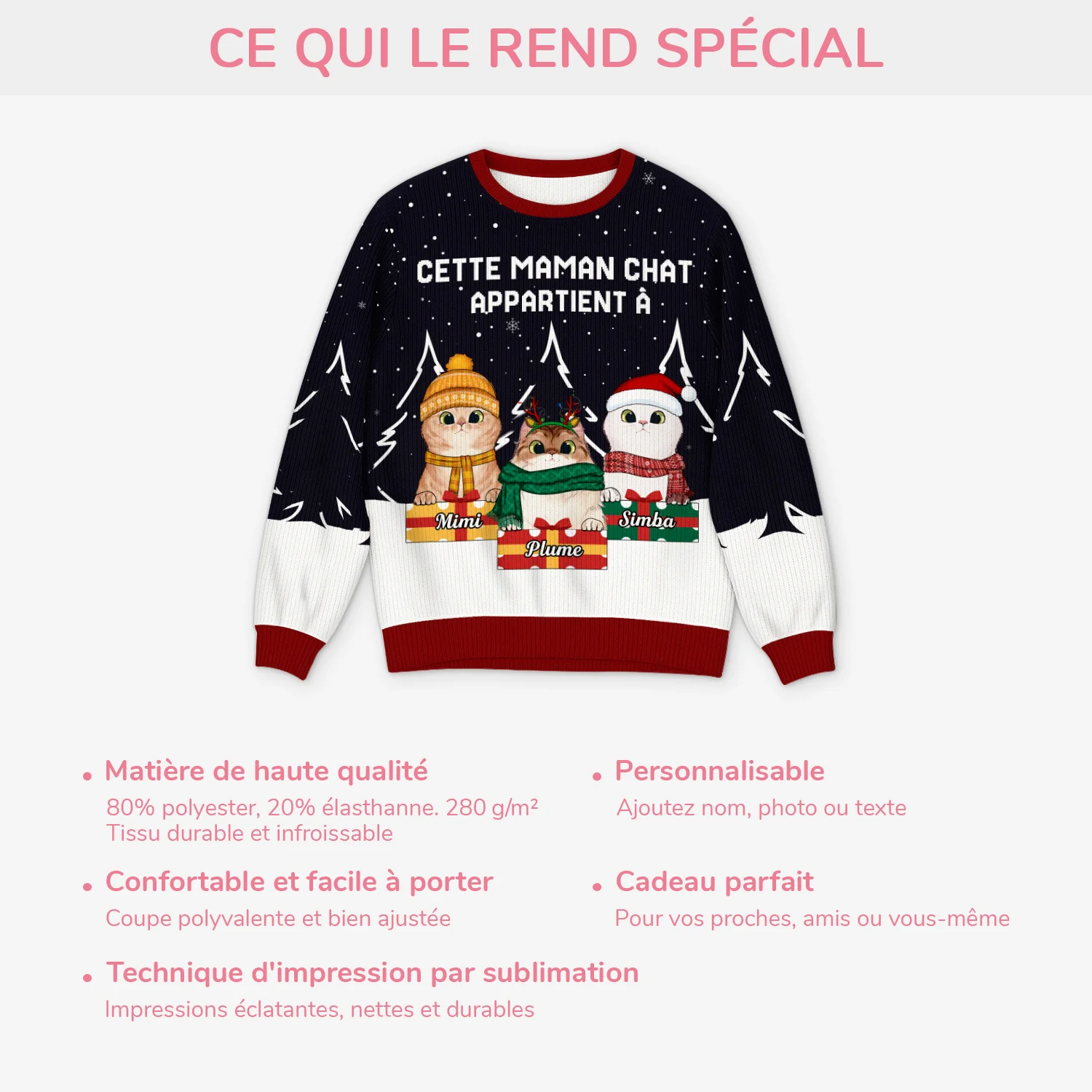Pull Moche De Noël Personnalisé - Ce Papa Maman Chat Appartient À - Image 5