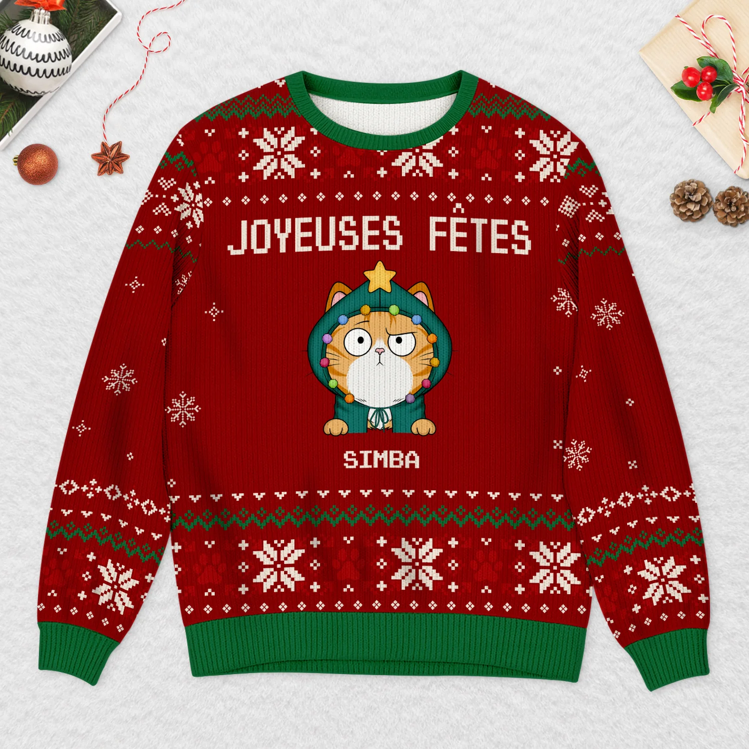 Pull Moche De Noël Personnalisé Chat - Joyeuses Fêtes - Image 2