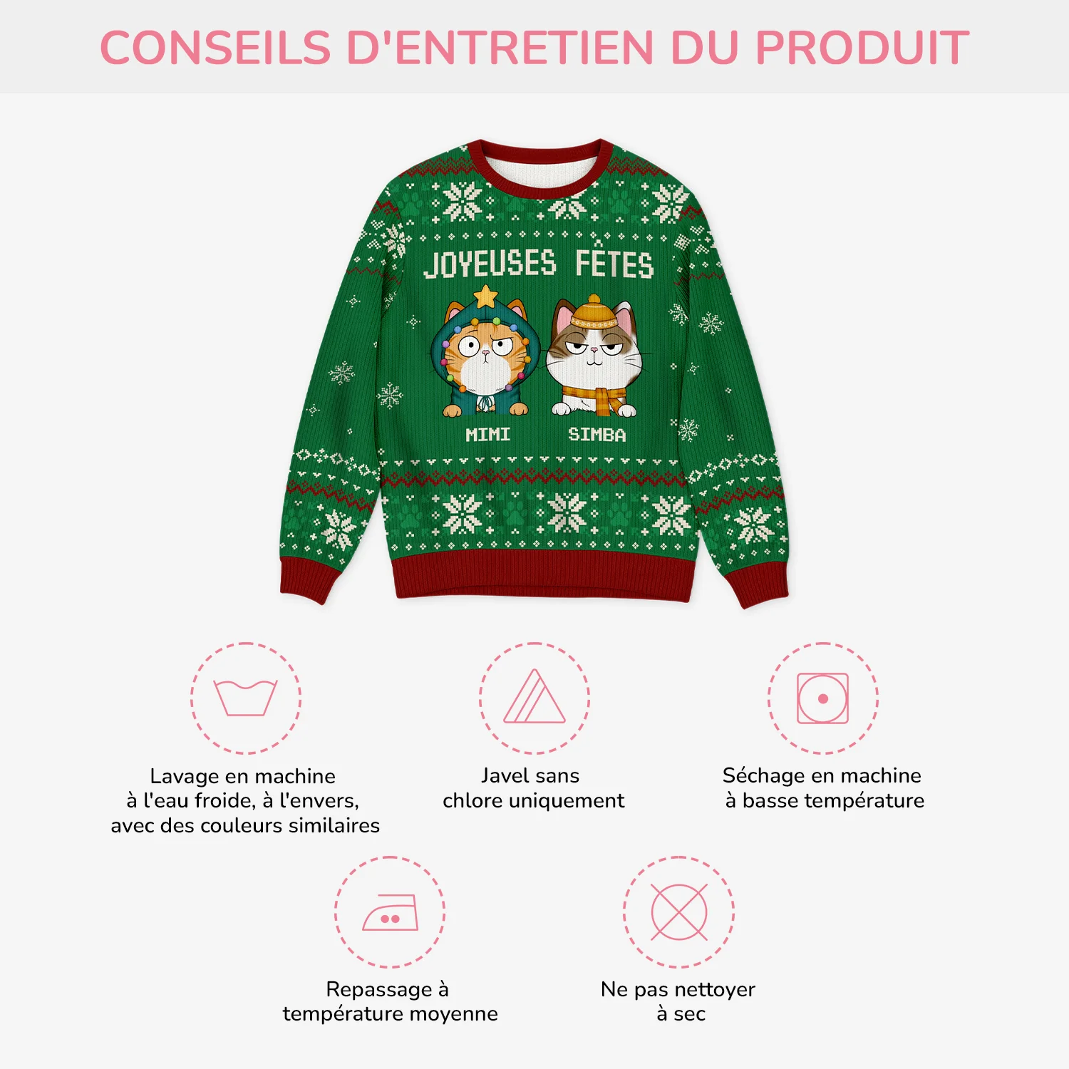 Pull Moche De Noël Personnalisé Chat - Joyeuses Fêtes - Image 4