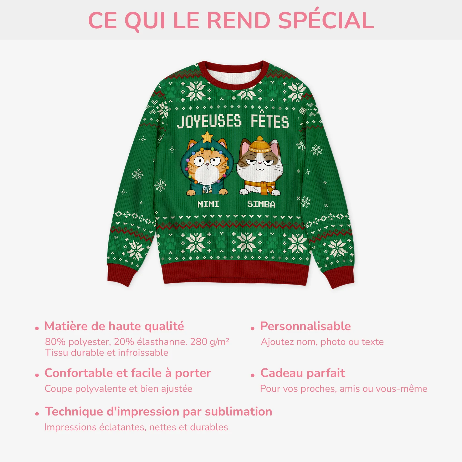 Pull Moche De Noël Personnalisé Chat - Joyeuses Fêtes - Image 5