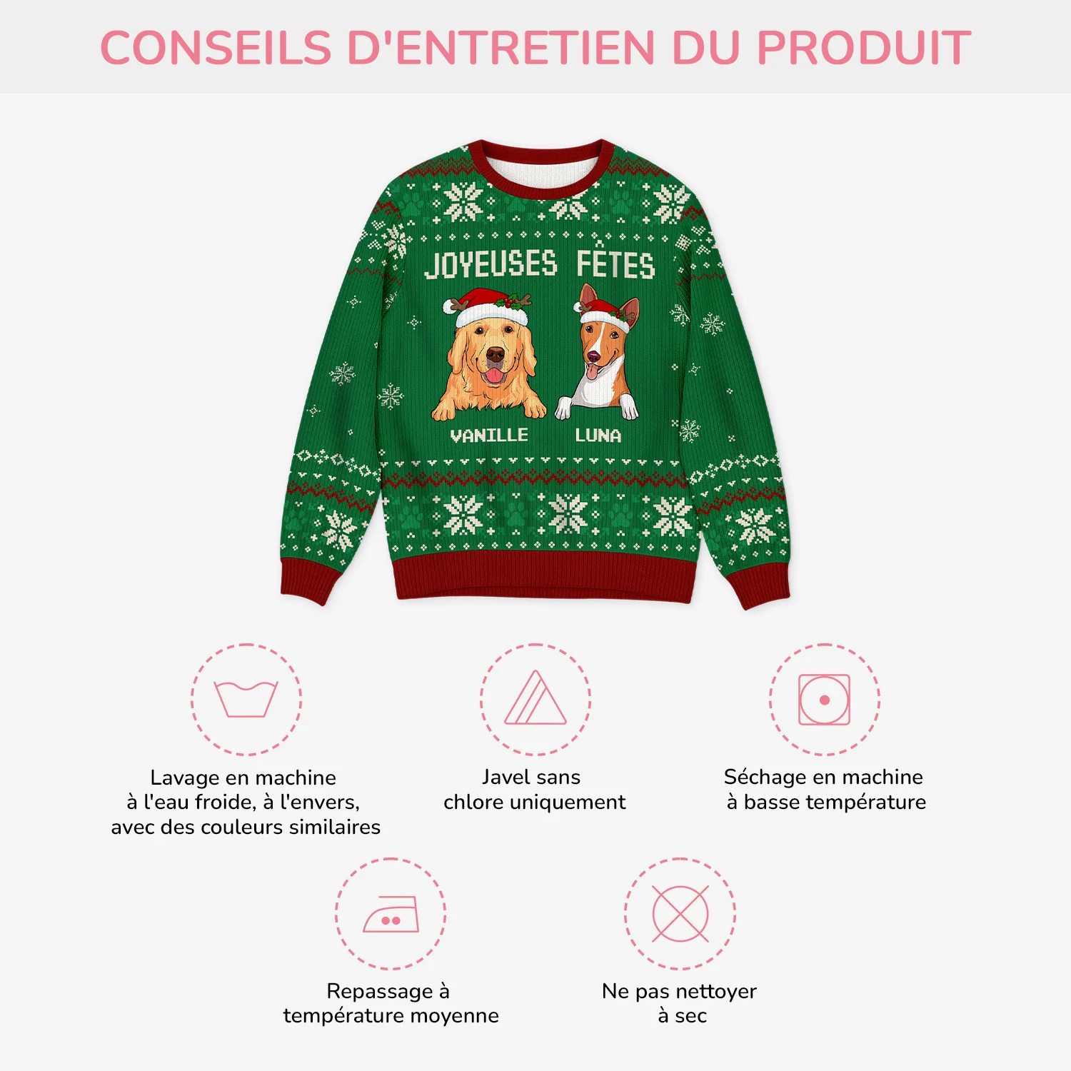 Pull de Noël Chien Personnalisé - Joyeuses Fêtes - Image 4
