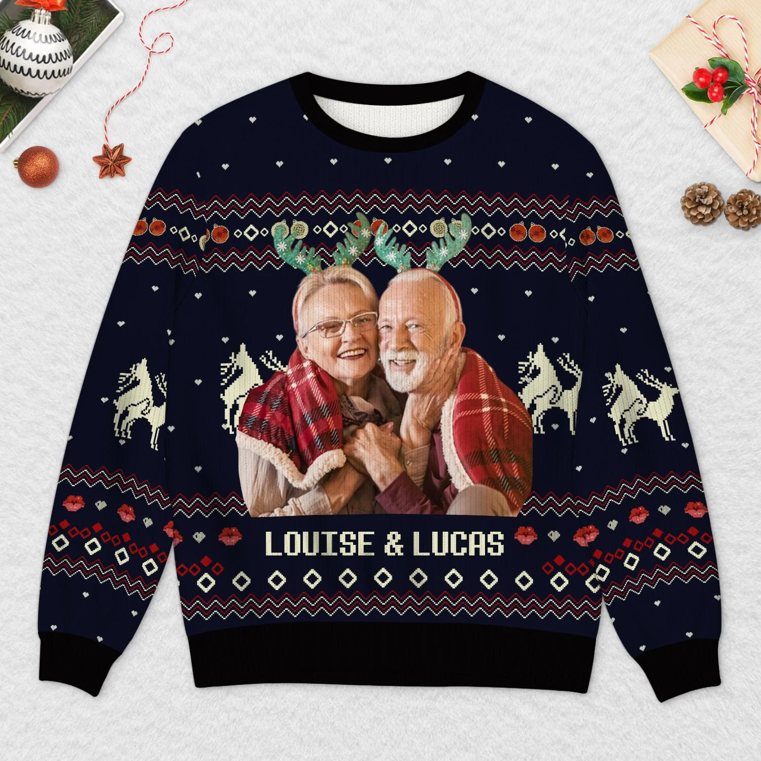 Pull de Noël Personnalisé avec Photo - Pull Moche Noel Couple - Image 2