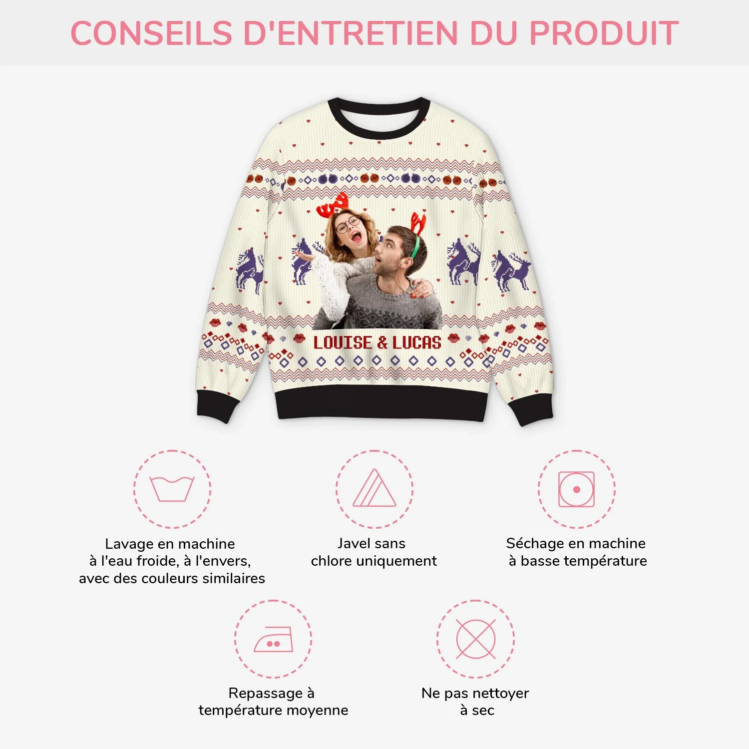 Pull de Noël Personnalisé avec Photo - Pull Moche Noel Couple - Image 4