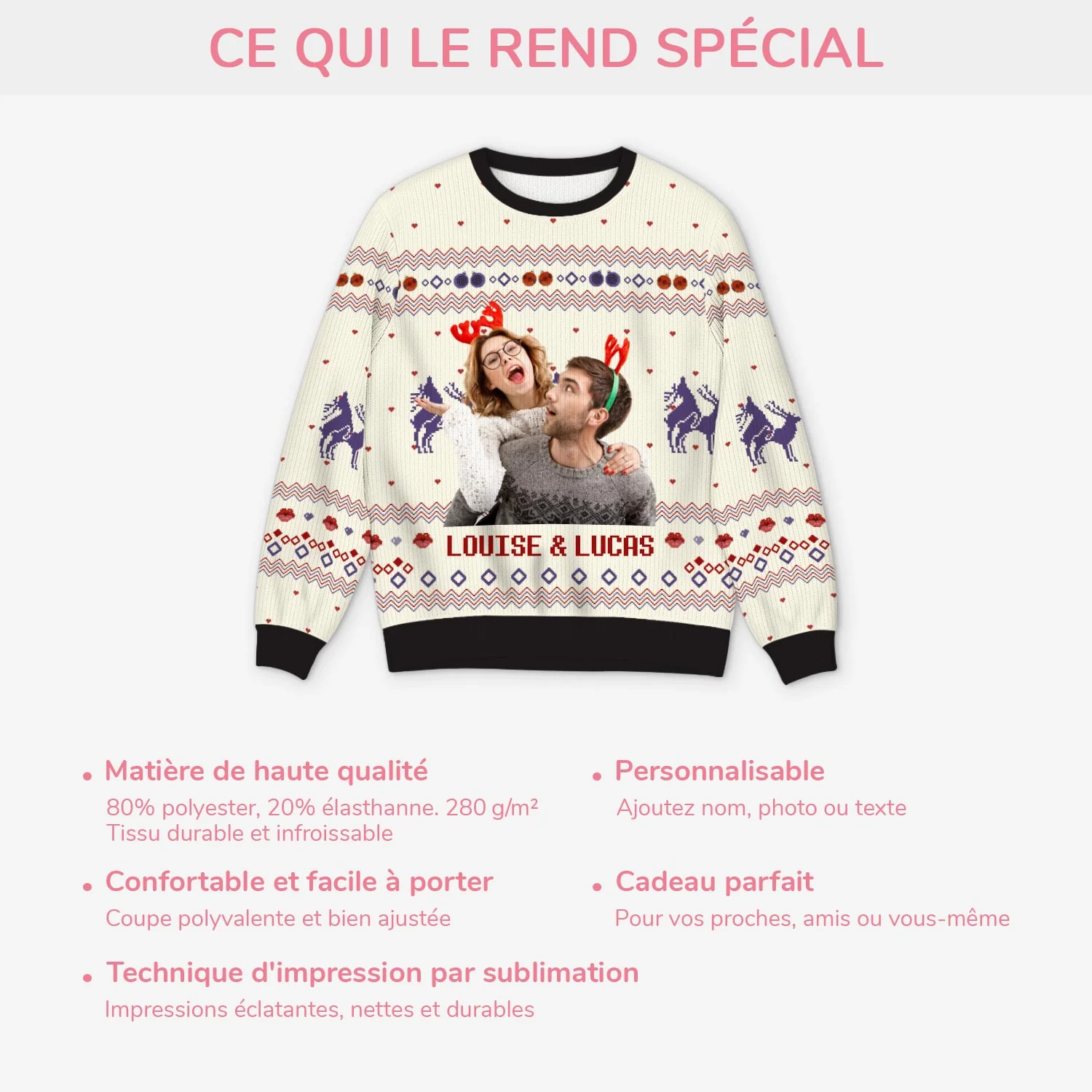 Pull de Noël Personnalisé avec Photo - Pull Moche Noel Couple - Image 5