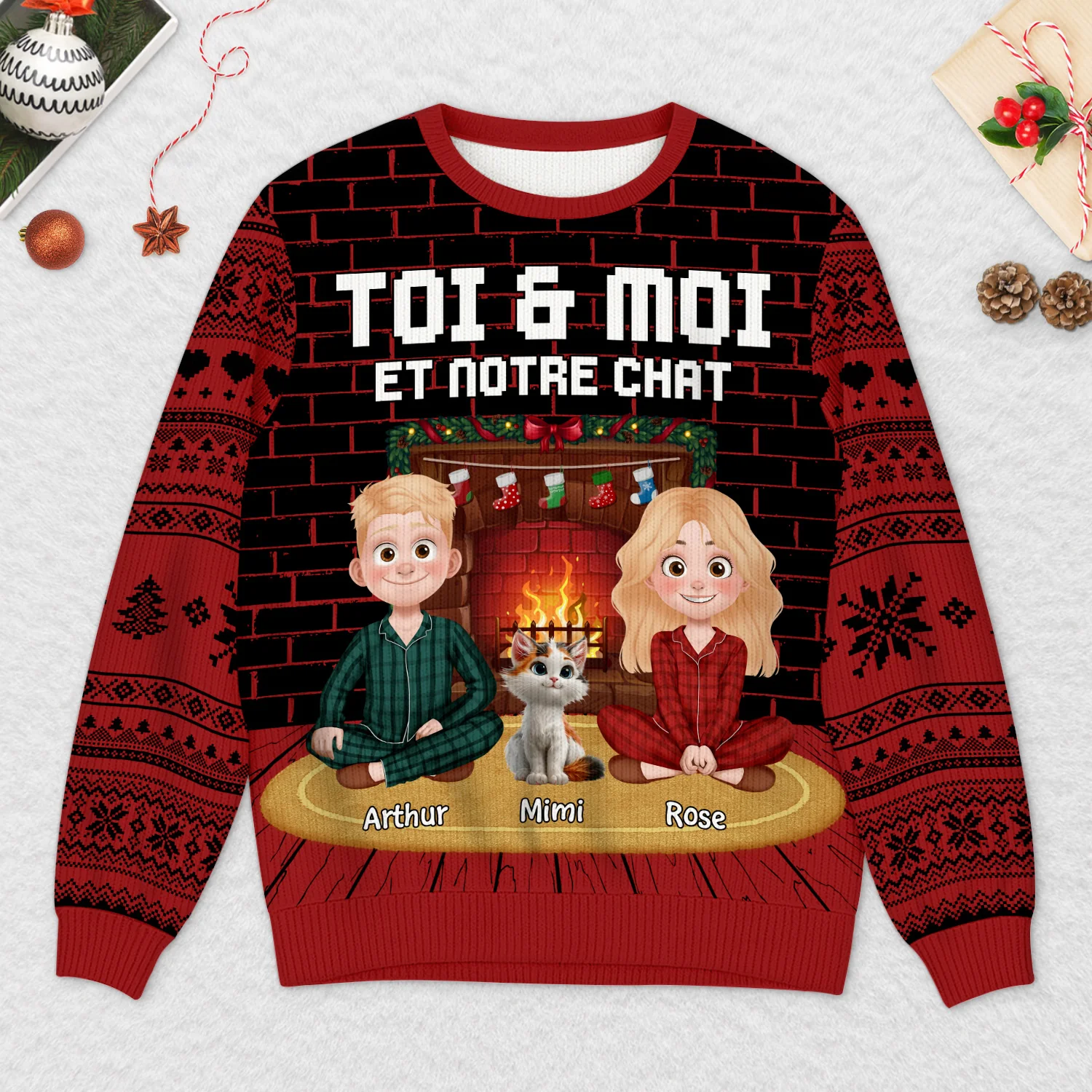 Pull Moche De Noël Personnalisé Couple – Toi Moi Et Notre Chien - Image 2