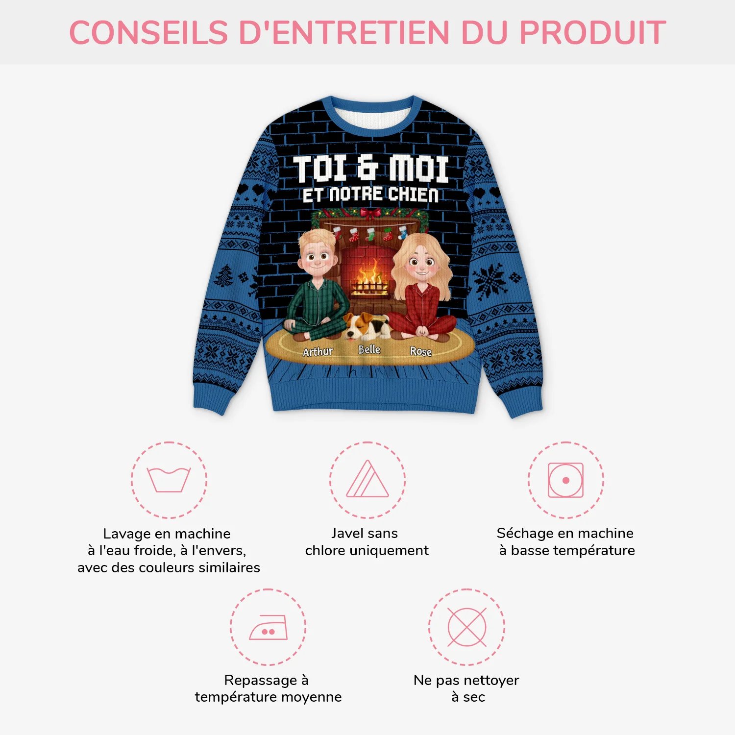 Pull Moche De Noël Personnalisé Couple – Toi Moi Et Notre Chien - Image 4