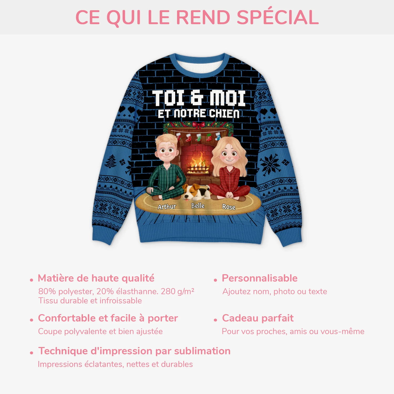 Pull Moche De Noël Personnalisé Couple – Toi Moi Et Notre Chien - Image 5
