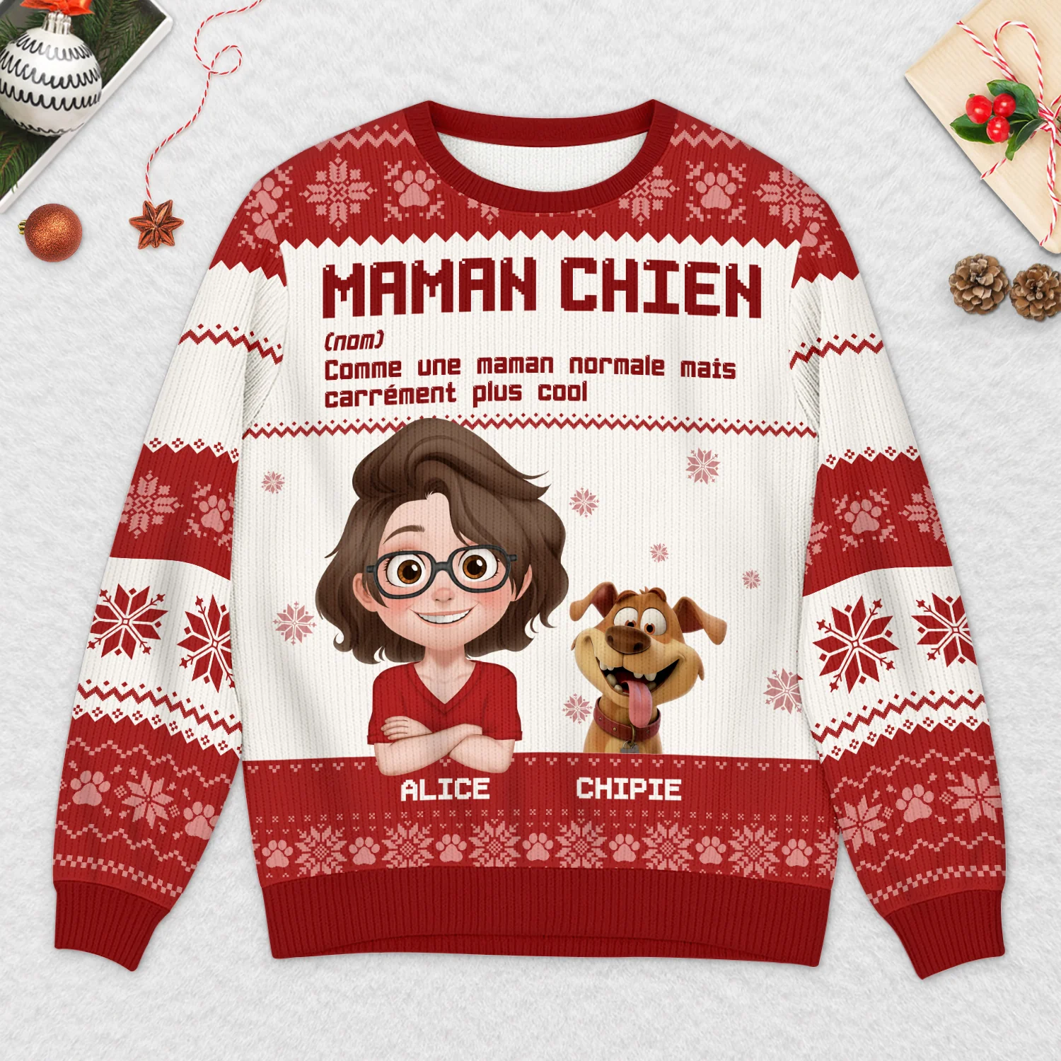 Pull Moche De Noël Personnalisé - Définition De Papa Chien - Image 2
