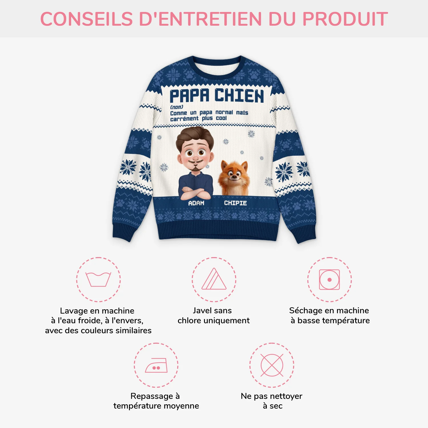Pull Moche De Noël Personnalisé - Définition De Papa Chien - Image 4