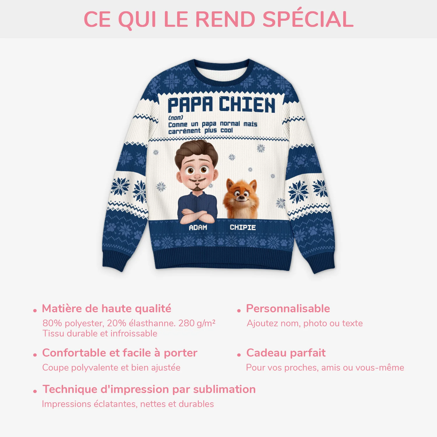 Pull Moche De Noël Personnalisé - Définition De Papa Chien - Image 5