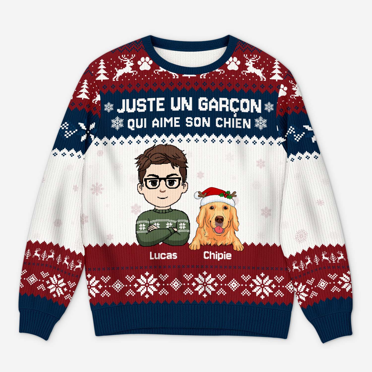Pull Moche De Noël Personnalisé - Fille Qui Aime Son Chien