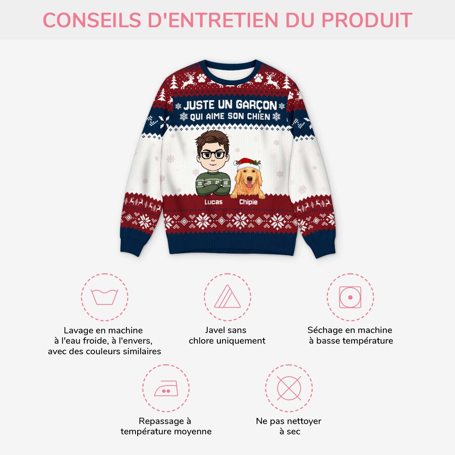 Pull Moche De Noël Personnalisé - Fille Qui Aime Son Chien - Image 4