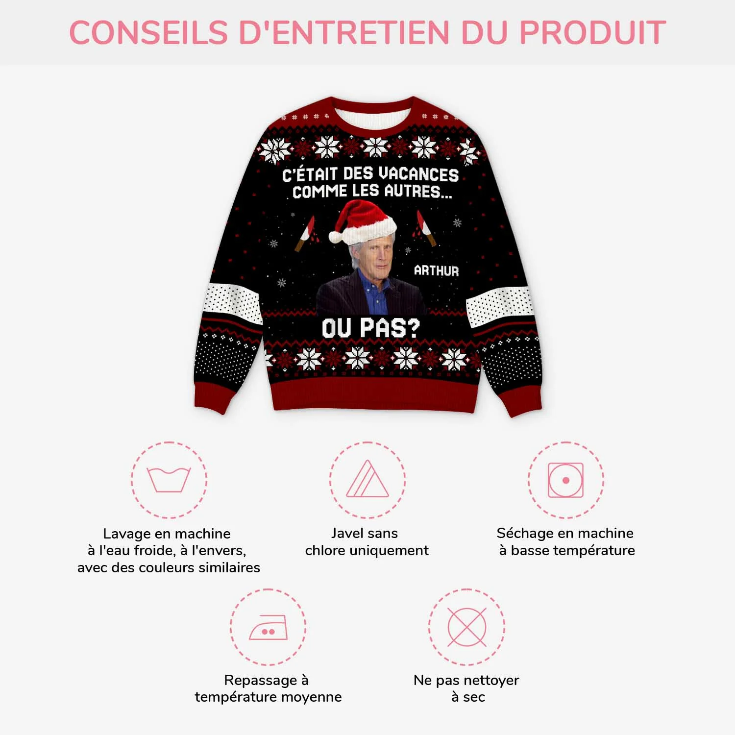 Pull de Noël Personnalisé avec Photo Humour - Vacances comme les autres - Image 4
