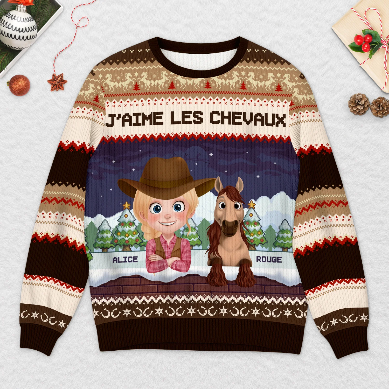 Pull De Noël Personnalisé - J'aime Les Chevaux - Image 2