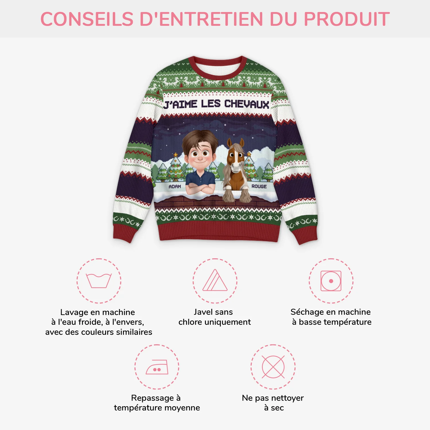 Pull De Noël Personnalisé - J'aime Les Chevaux - Image 4