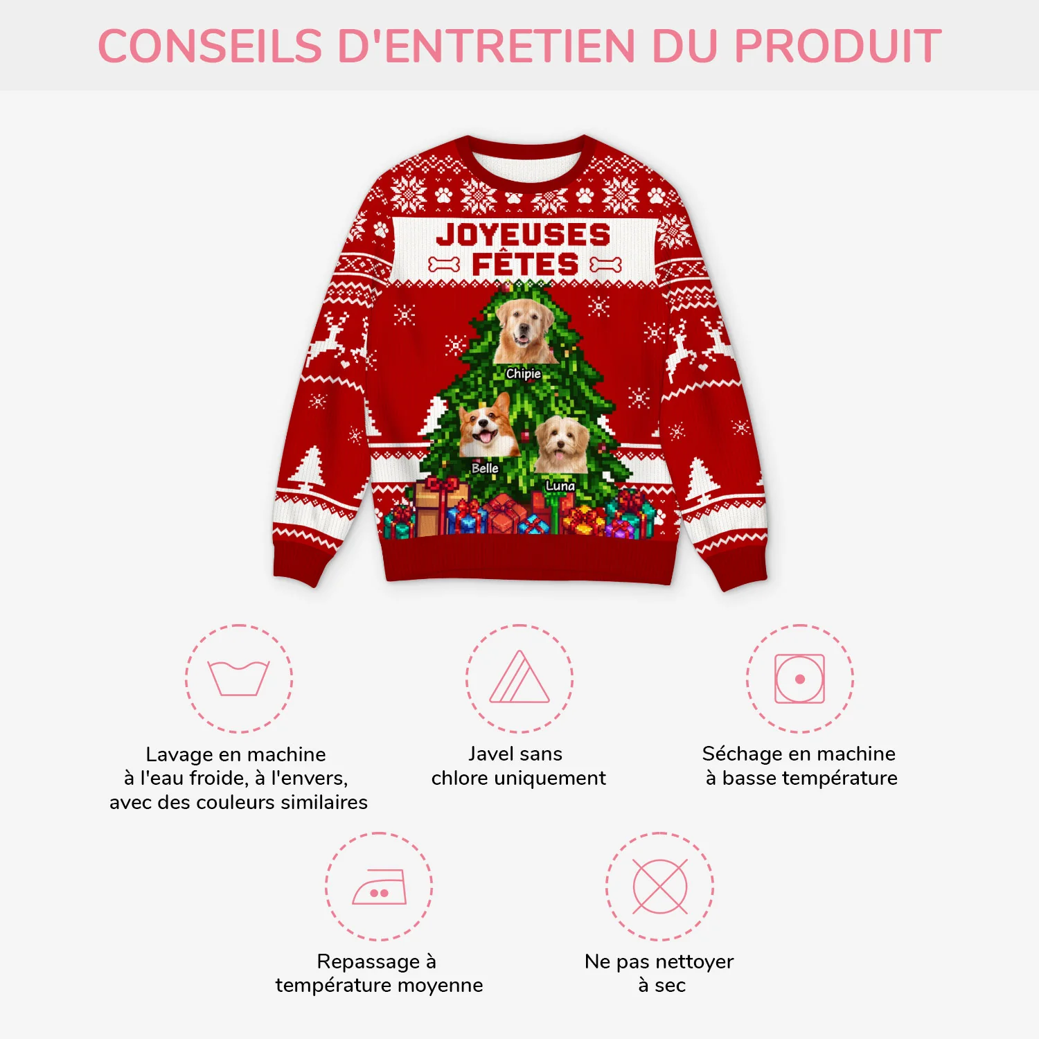 Pull Moche De Noël Personnalisé - Joyeuses Fêtes Avec Les Chiens - Image 4